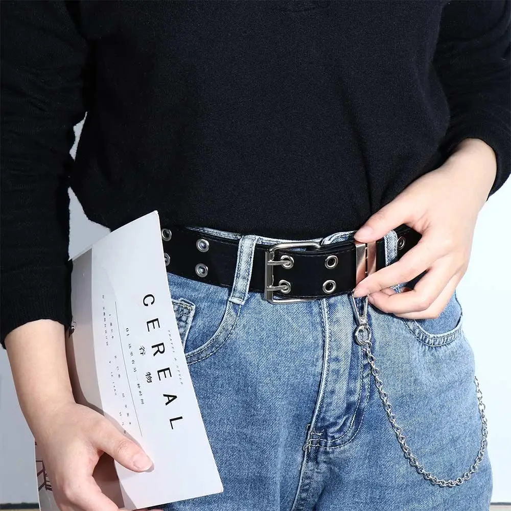 Luxury Personality Alloy Women Men Long Pin Buckle Belt Chain Leather Belt Waist Belt Jeans Decorative