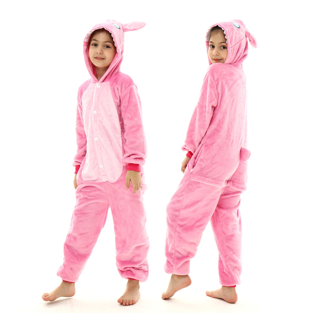 MINISO غرزة ملابس الاطفال Kigurumi منامة الأزرق الوردي بنين بنات Pjs طفل نيسيي الشتاء بذلة 3 4 5 6 7 8 9 10 11 12 سنة