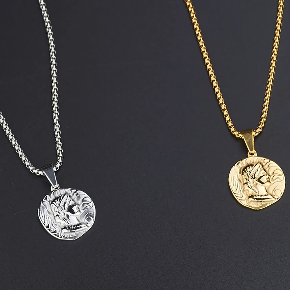 Stainless Steel Gold Plated Women Queen Elizabeth Coin Disc Pendant Necklace Jewelry Gift