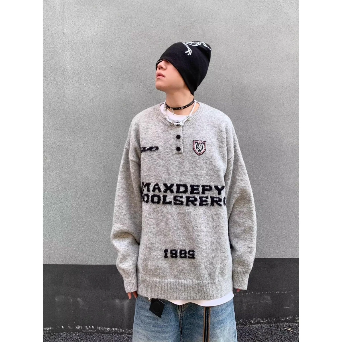 

Soft Faux Fur V-Ne Knitwear American Retro Sle Men's High Street Autumn College Faion Outerwear Trendy Long Sve irt