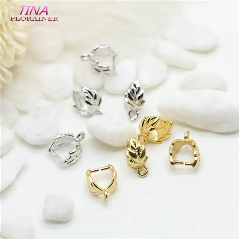 10PCS 7x8.5MM 14K Gold Color Plated Leaf Shape Clasp  pinch bail for pendant making DIY Jewelry Findings