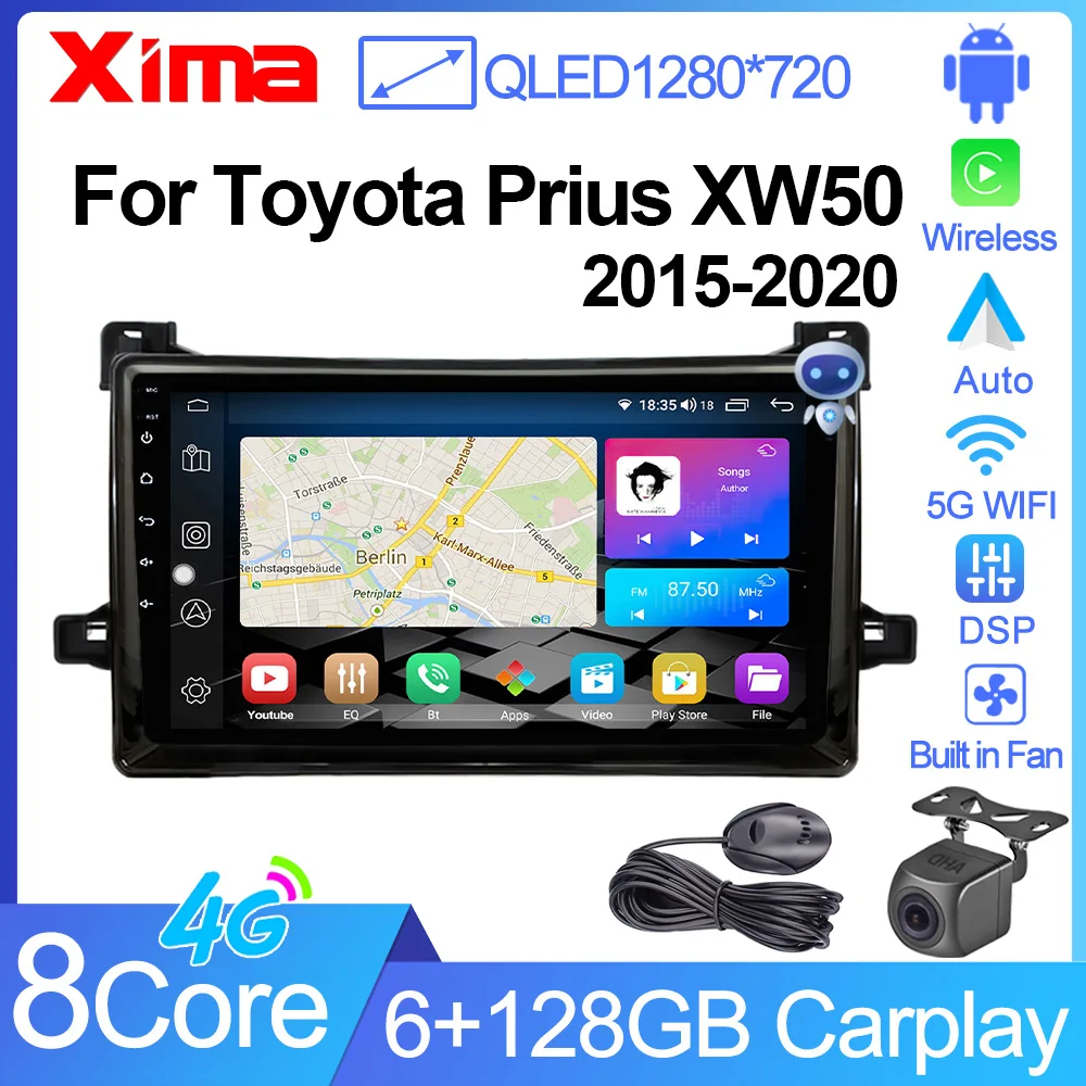 XIMA XV6 Wiress Carplay Car Radio Multimedia For Toyota Prius XW50 2015 - 2020  Android 12 Auto 2 din  Stereo Autoradio GPS 4G