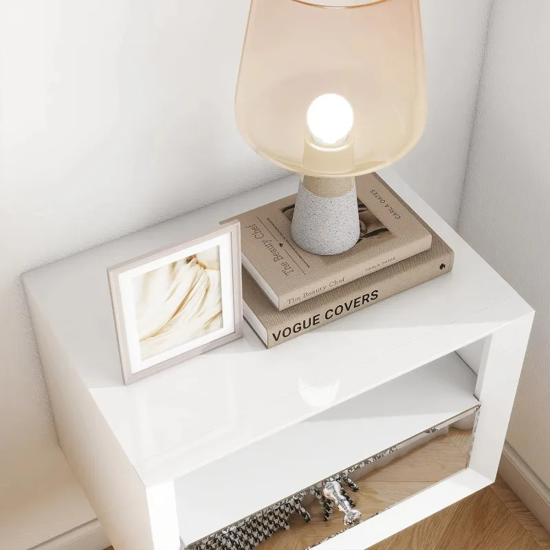 Simple floating bedside table Double-layer mirror single drawer Wall-mounted bedside table