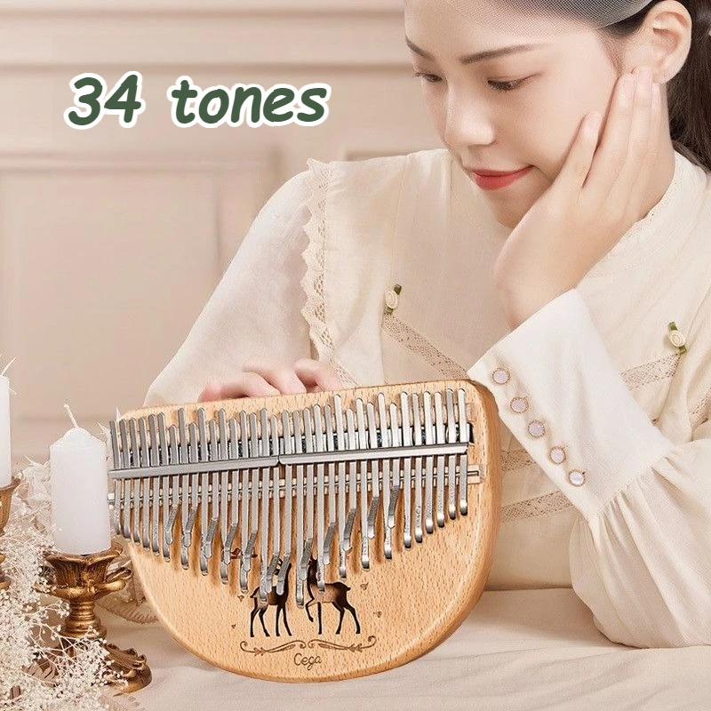 

34 Key Kalimba Portable Solid Wood Box Type Thumb Piano Keyboard Instruments Finger Piano for Beginners Musical Instrument