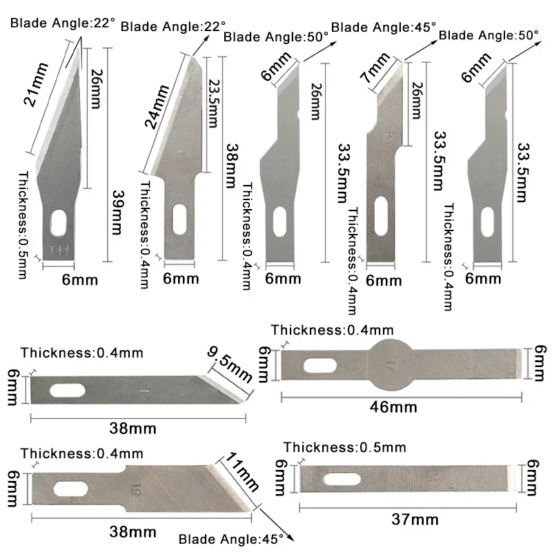 10 шт., лезвия, несколько стилей, режущие ножи, гравировальный нож, лезвие, инструмент для вырезания, металлическое лезвие, нож для резьбы по