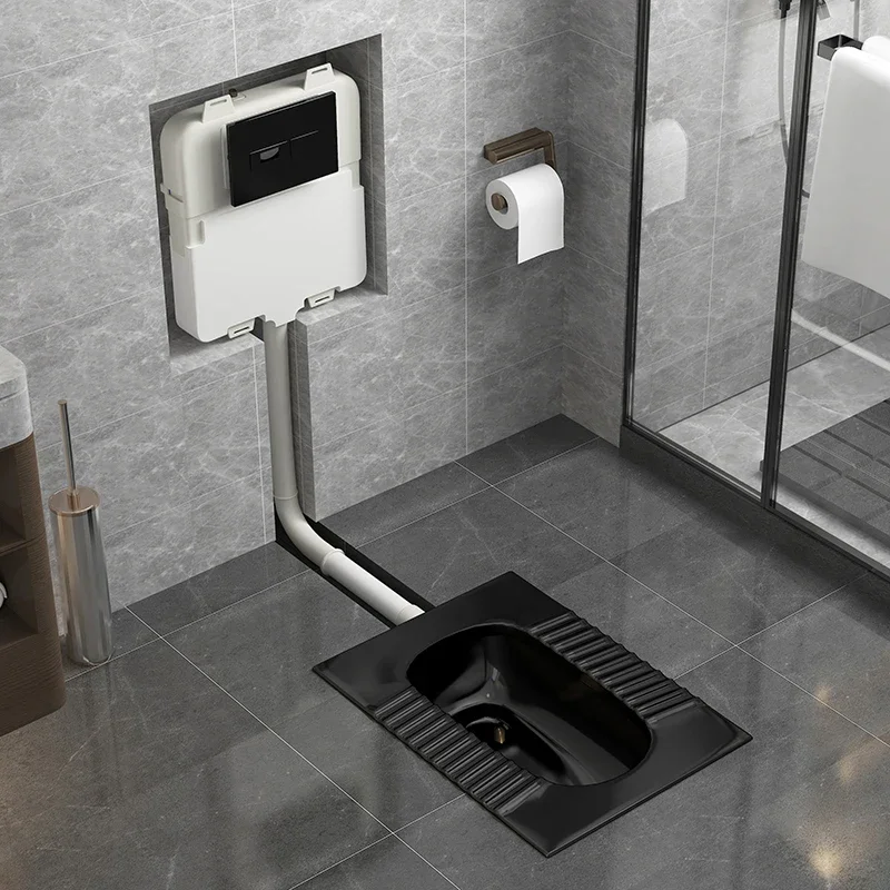 Nordic Personalized Creative Black Squat Toilet Concealed Wall Mounted Sensor Water Tank Embedded Pit Squat Toilet