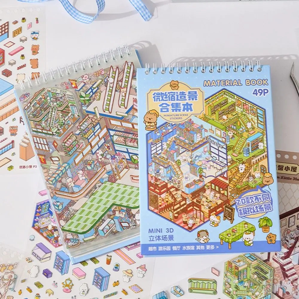 Collezione di adesivi paesaggistici in miniatura PET Decompressione Impilabile visiva Adesivo scena cabina fai-da-te Collage di scene in miniatura