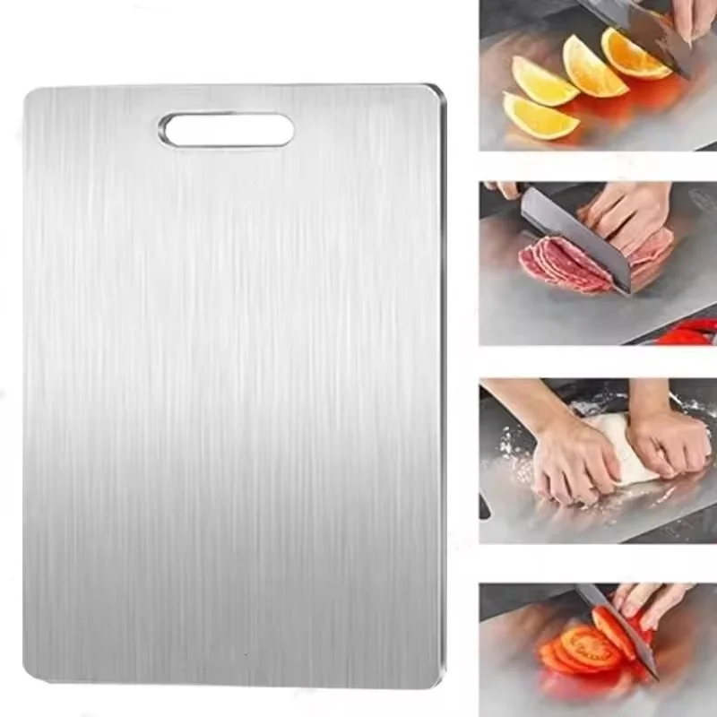 

New Titanium Cutting Boards for Kitchen Stainless Board 304 Steel Thickened Double Sided Food Grade Portable Fruit Meat Chopping