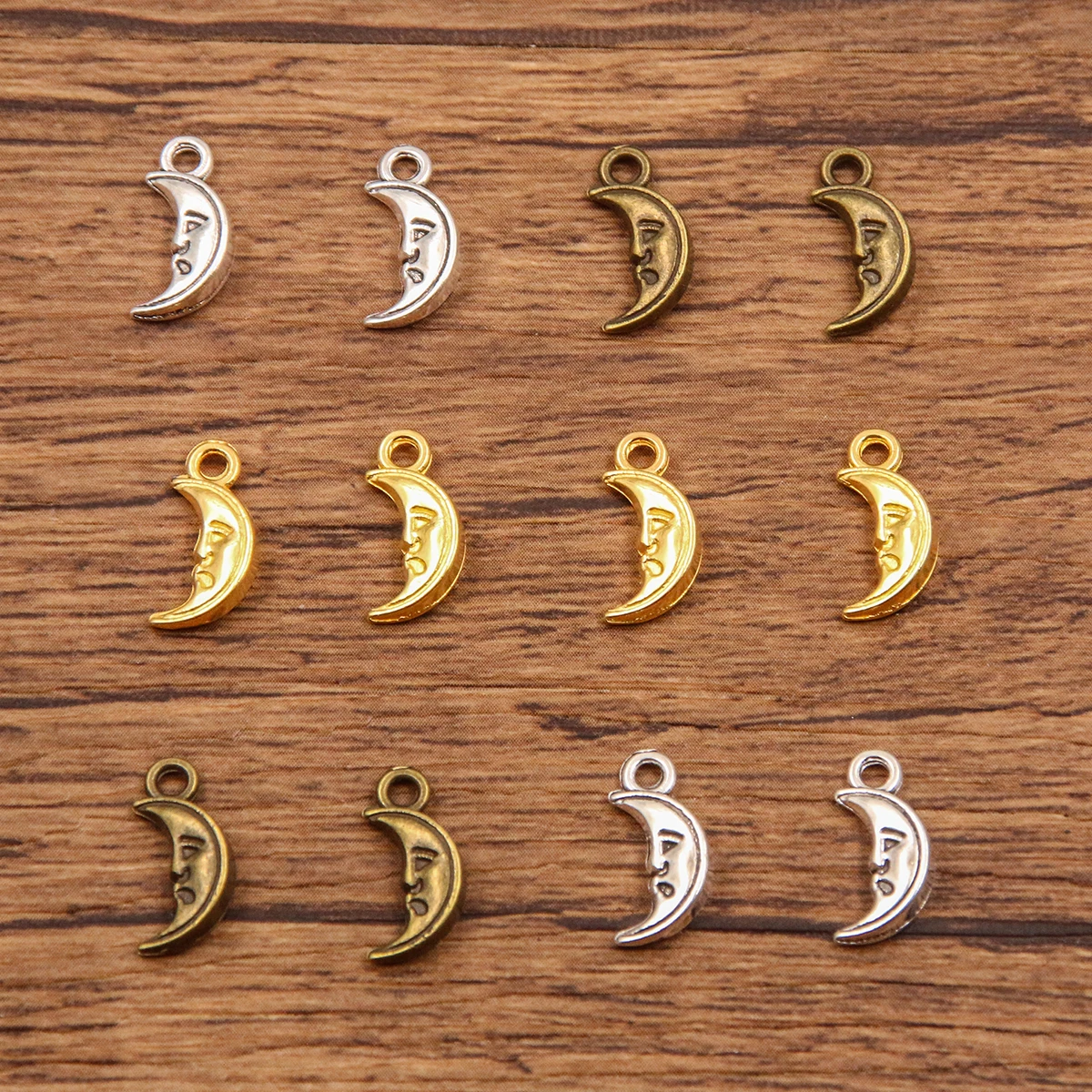 60PCS 3 Color 11X13mm New Product Alloy Double Sided Small Moon Charms For Jewelry Making DIY Handmade Natural Pendant