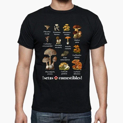 

Novelty Fungal Plants Edible Fungi Graphic T Shirt New 100% Cotton Short Sleeve O-Neck T-shirt Casual Mens Top