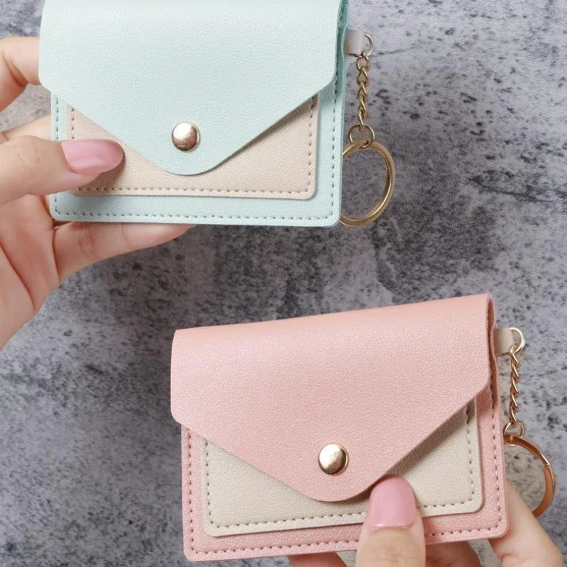 Candy Color Small Coin Pocket Student With Keychain Card Case Korean Style Card Holder Slim Wallet Coin Purse ID Card Holders