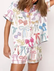 Y2K-Pyjama en Satin Imprimé avec Nministériels d Papillon pour Femme, Ensemble Court pour la Journée de Léon, Vêtements de Nuit, Tenue de Salon