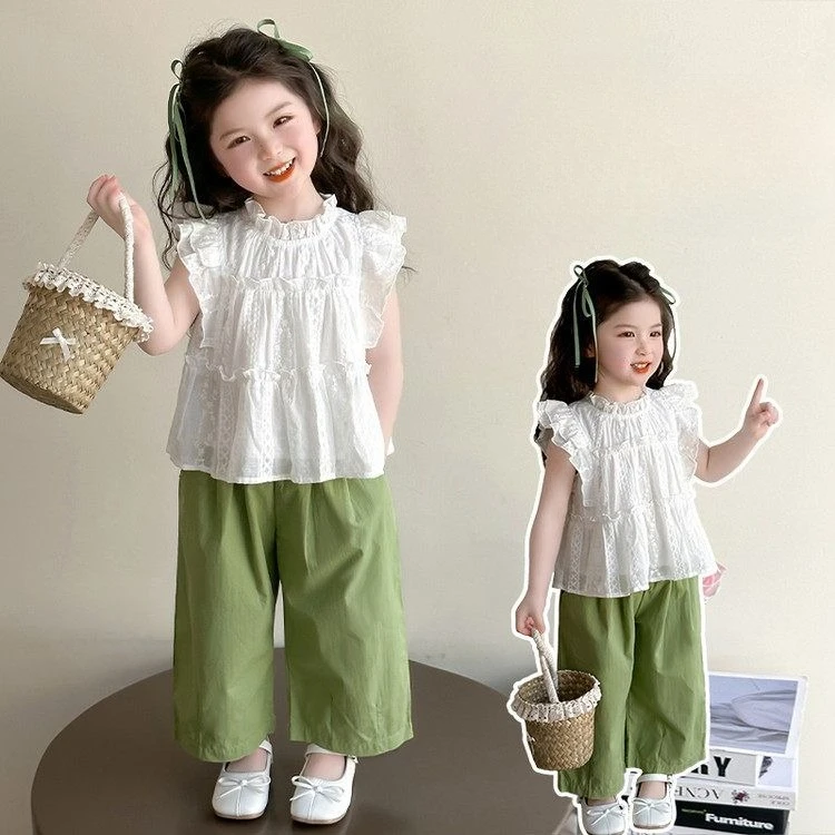 2026 Summer Fashion New Short Flutter Sleeve Vest Set for Baby Girls Stylish Trendy Casual Two-Piece Set