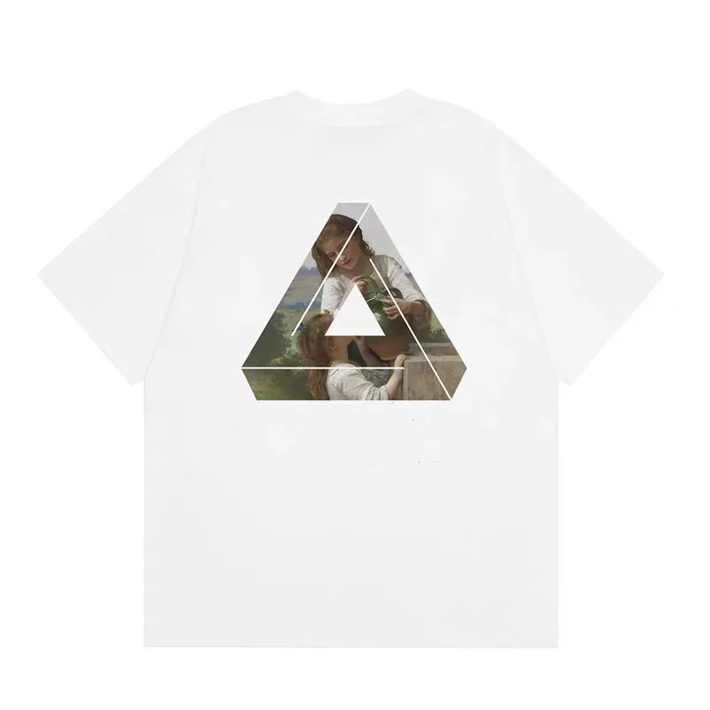 Desier CFZY Classic Triangle Oil Painting Print Short Sleeve T-Shirt Unisex Versatile Base Layer Shirt for Couples