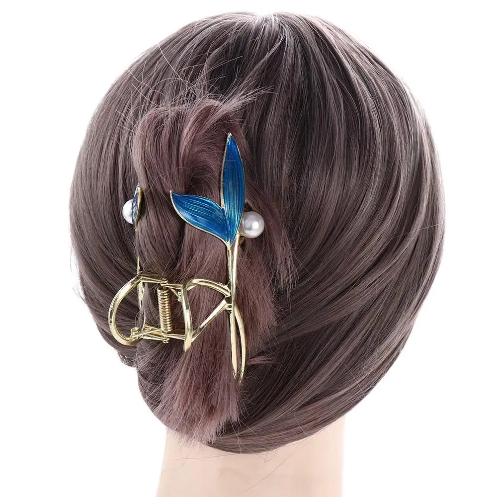 Clip Mermaid Geometric Hair Claw Hollow Blue Fishtail Hair Claw Pearl  Hair Clip Korean Style Grab Clip Female Hair Accessories