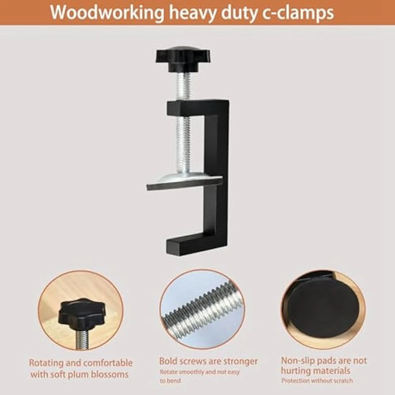 ABUL-6Pcs G Clamps For Woodworking Universal C-Clamp Small Desk Clamp Cabinet Face Frame With Stable Wide Jaw C Clamps