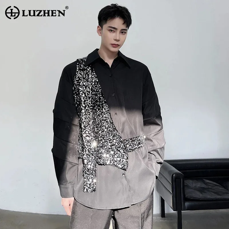 

LUZHEN Asymmetric Design Sequin Splicing Trendy Sleeveless Vests Personality Stylish High Street Original Men Waistcoat LZ3656