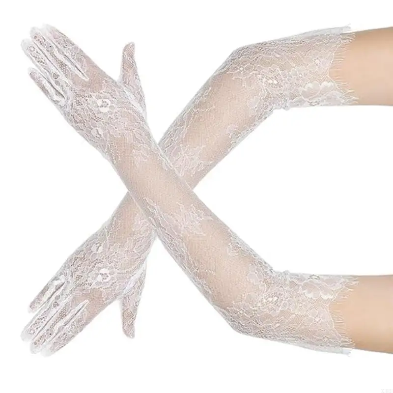 

K3KF Vintage Lace Gloves For Formal Occasion Extended Arm Coverage For Photoshoot Ceremonies