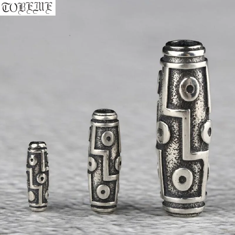 100% 925 Silver 9 Eyes DZI Bead Silver Tibetan Nine Eyed DZI Beads Sterling Good Luck DZI Beads DIY Jewelry Findings