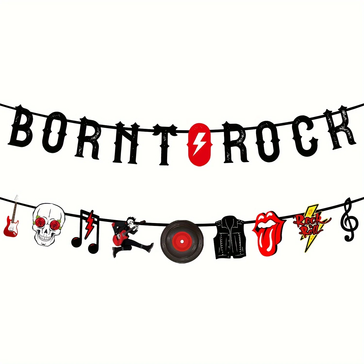 Born to Rock Glitter Banner with Music Note Garland 1950\'s Rock and Roll Birthday Party Decorations Rock Party Cutout Banners