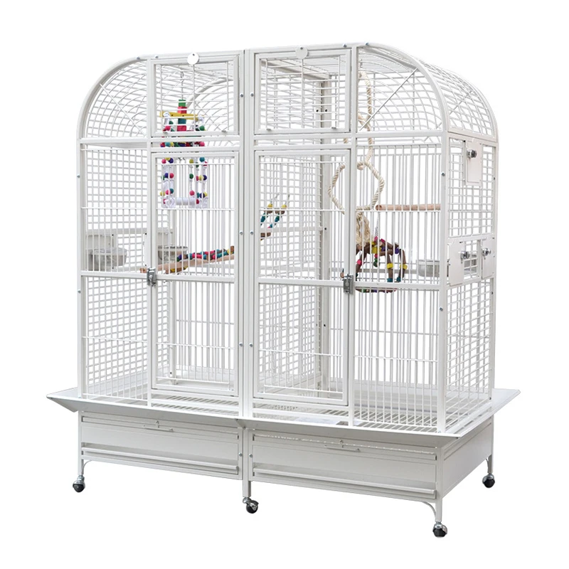 High quality low carbon steel wire breed birds villa XL size movable parrot canary budgie cage with wheels