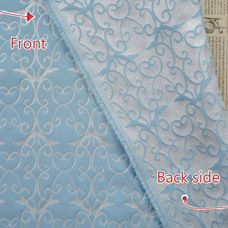 100cm Scrolling Vine Pattern Jacquard Fabric New Chinese-Style Blue Background Metallic Thread Jacquard Yarn-Dyed Fabric for DIY