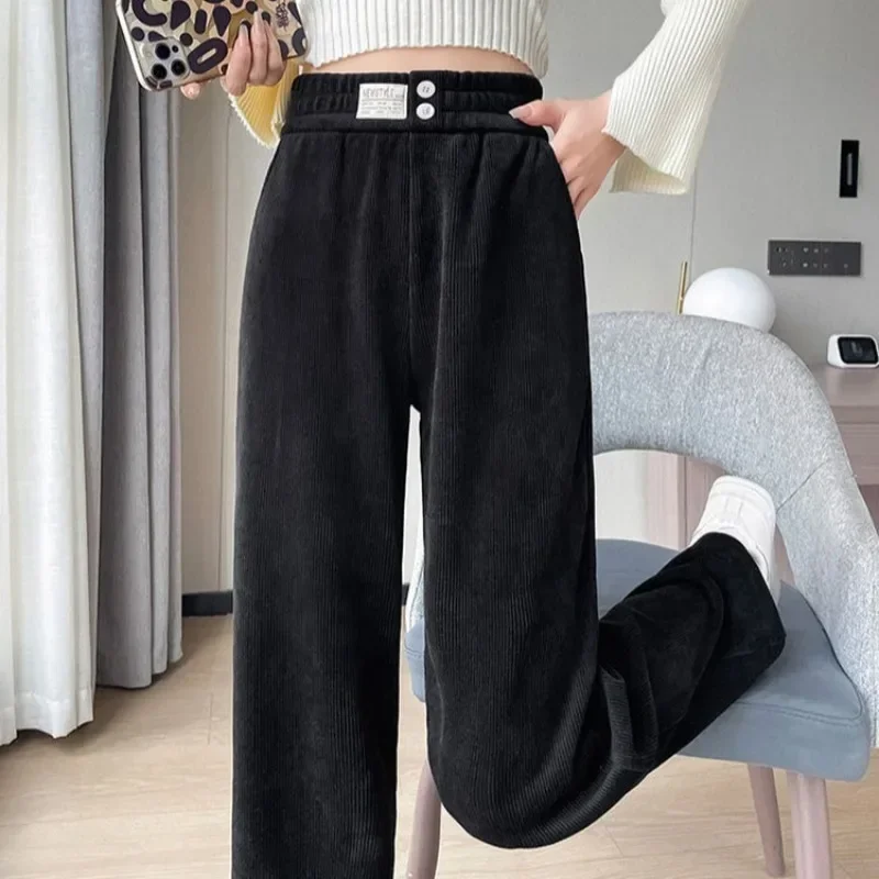 

Korean Casual Women Long Thick Pants Autumn Winter High Waist Wide Leg Pants Thicken Female Straight Long Pants Y2k Trousers