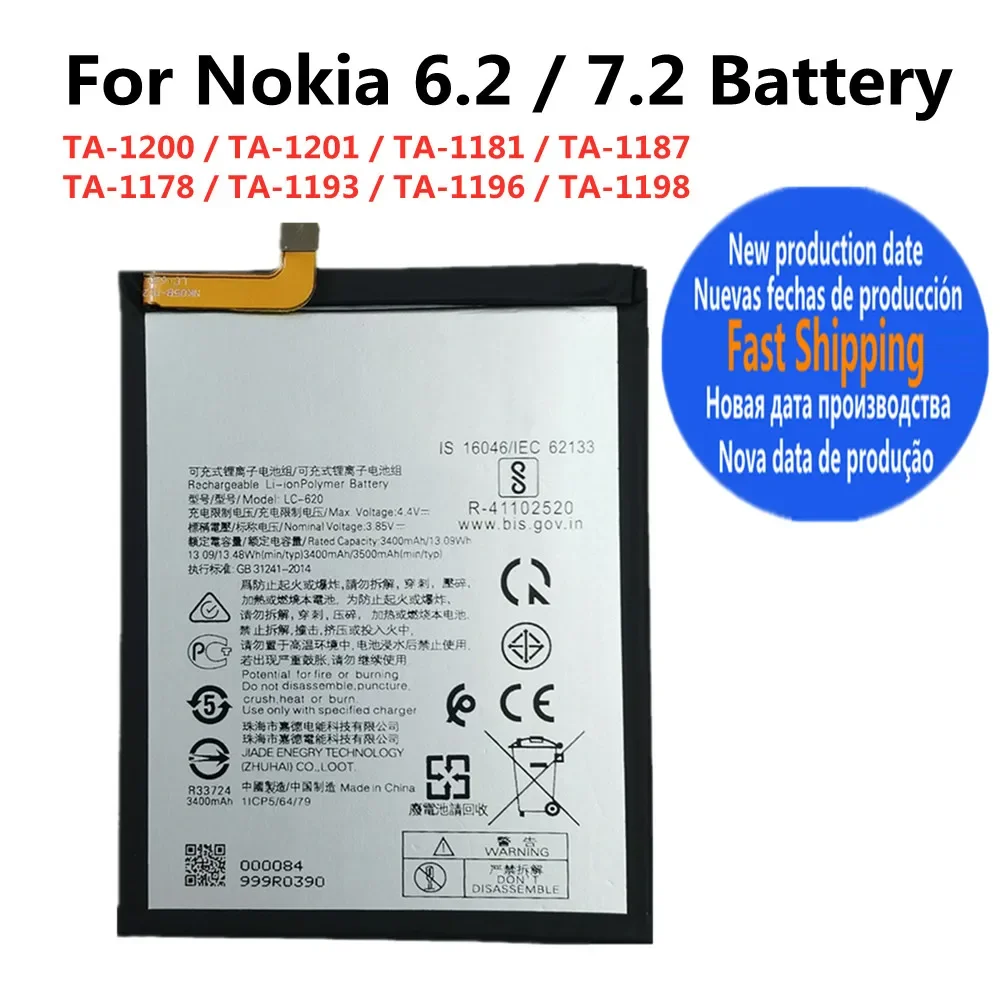 3500mAh LC-620 LC620 Phone Battery For Nokia 6.2 7.2 TA-1198 TA-1200 TA-1196 Replacement Battery Batteries + Repair Tools kit