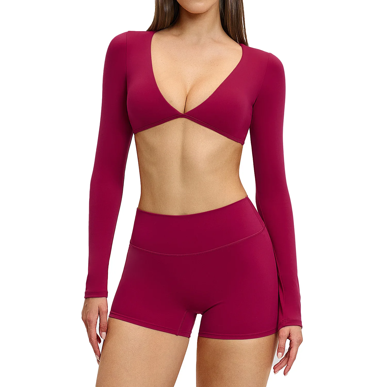 

Maxdutti Yoga Long Sleeved Set, Sports Running Neck Hanging Fitness Set, Sandblasting Back Yoga Suit New Two Piece Set Women's