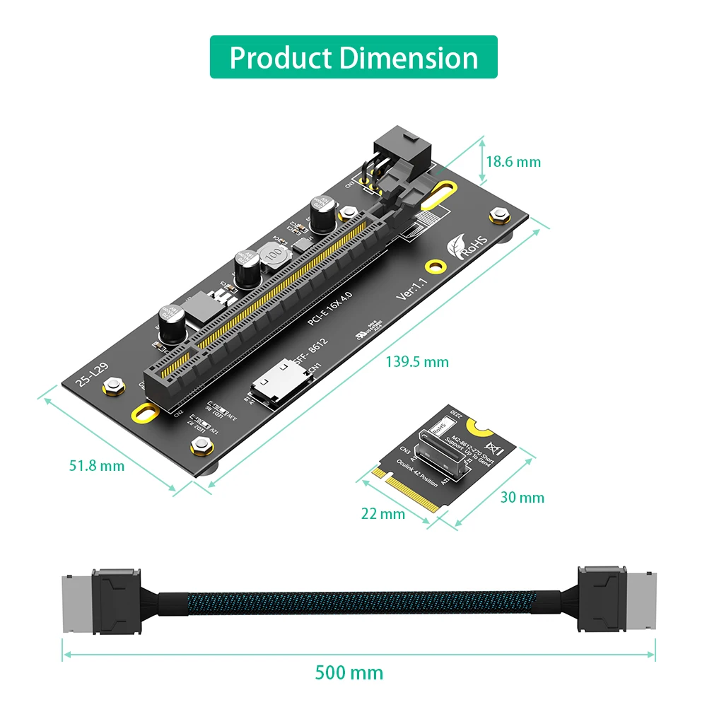 m2-m-key-2230-a-pci-e40-x16-con-cable-de-extension-oculink-sff-8612-8611-como-tarjeta-grafica-externa