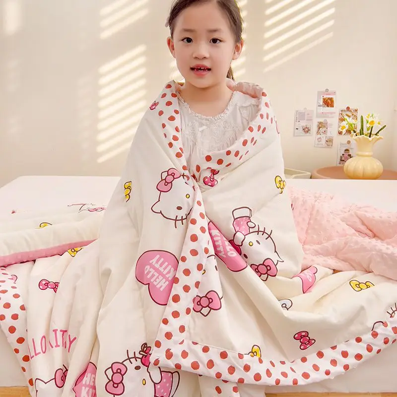 

Summer Sanrio Hello Kitty Kawaii Anime Cotton Blanket Cute Cartoon Kuromi Cinnamoroll Nap Conditioning Cover Gifts for Kids