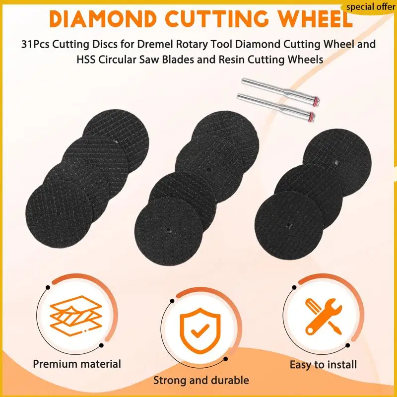 

A50I 31Pcs Cutting Discs For Dremel Rotary Tool Diamond Cutting Wheel And HSS Circular Saw Blades And Resin Cutting Wheels