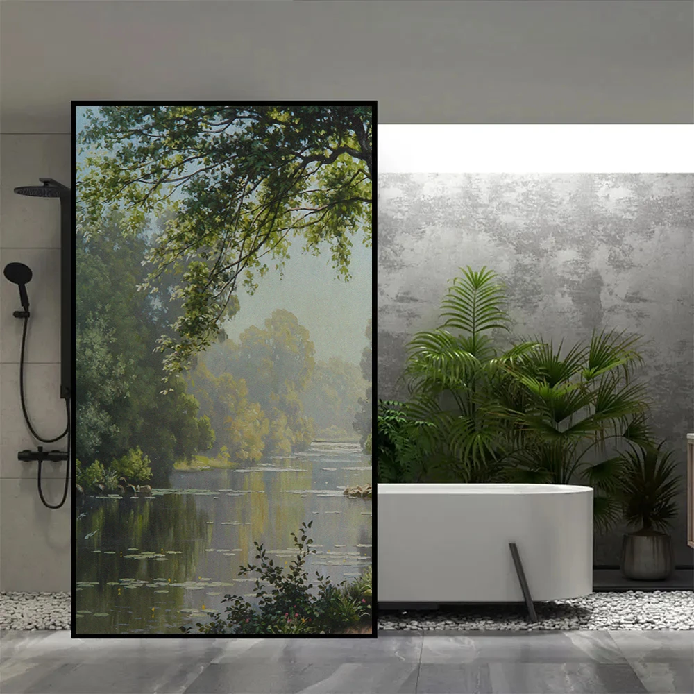 Opaque Privacy Window Film Heat Control UV Blocking Window Glass Sticker Beautiful Scenery Frosted Static Cling Window Tint