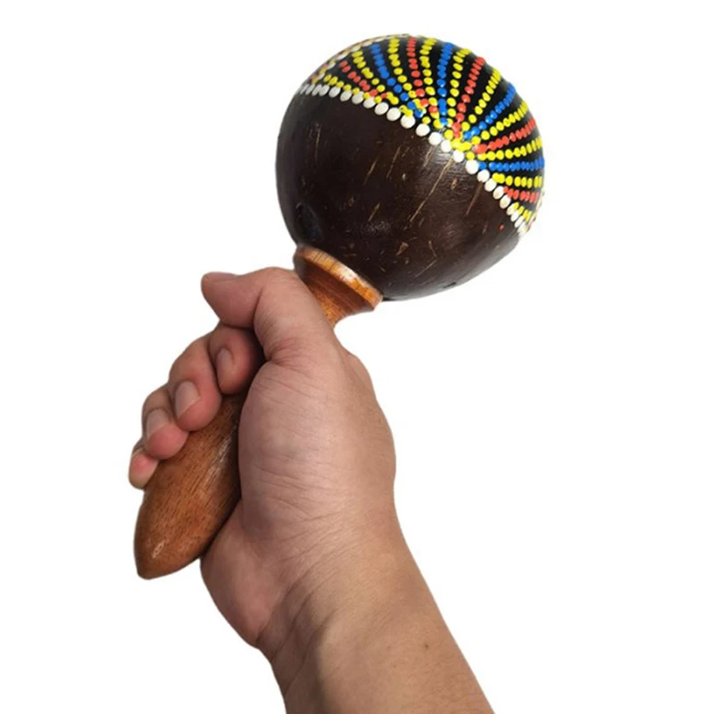 1 Pc Wooden Natural Coconut Shell Hand Hammer Maraca Shakers Percussion Musical Instrument Art Craft Toy For Kids Gift