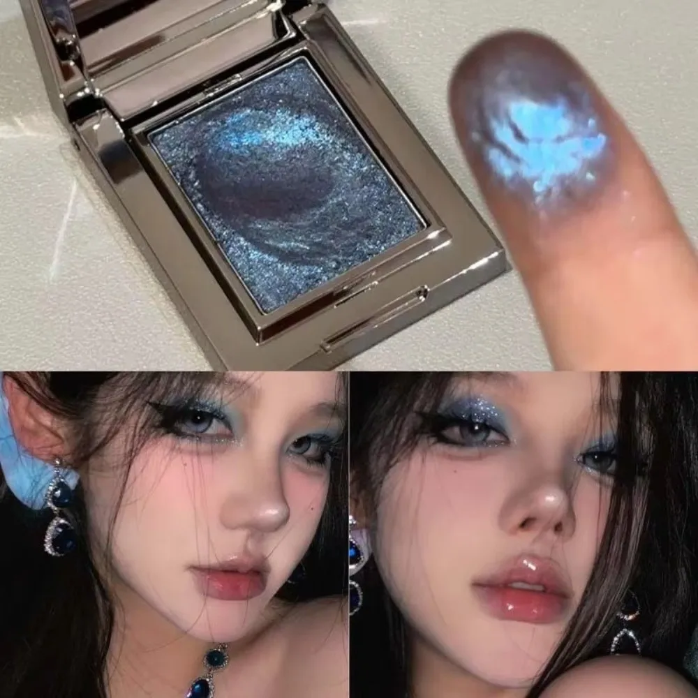 Sombra de ojos azul con purpurina de patata negra, sombra de ojos metálica púrpura y verde, maquillaje de ojos iluminador de diamante, cosmético para mujer