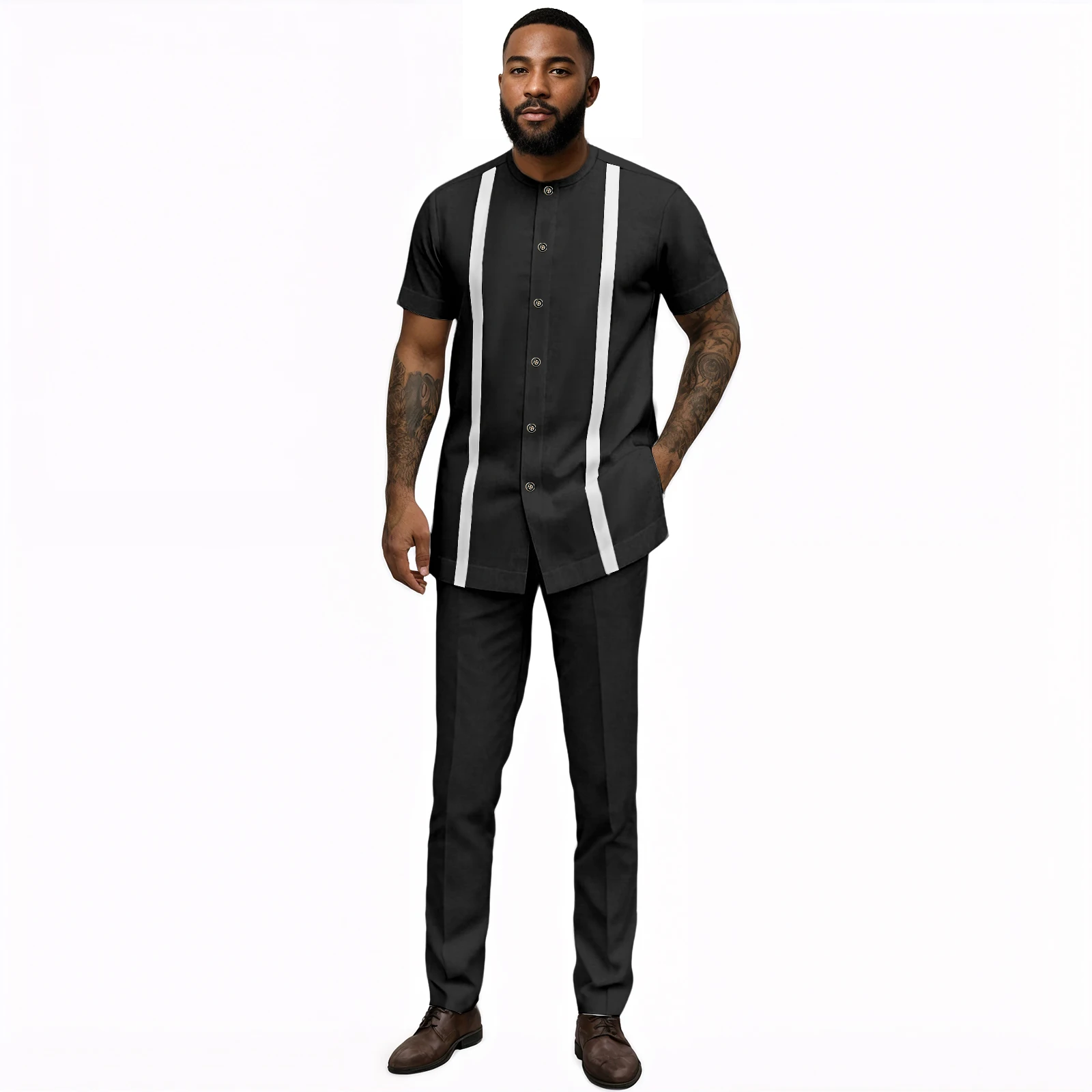 

Men's African Suit Dashiki Traditional short Sleeve shirt pants 2 Piece Outfits Sets Casual Clothing Attire