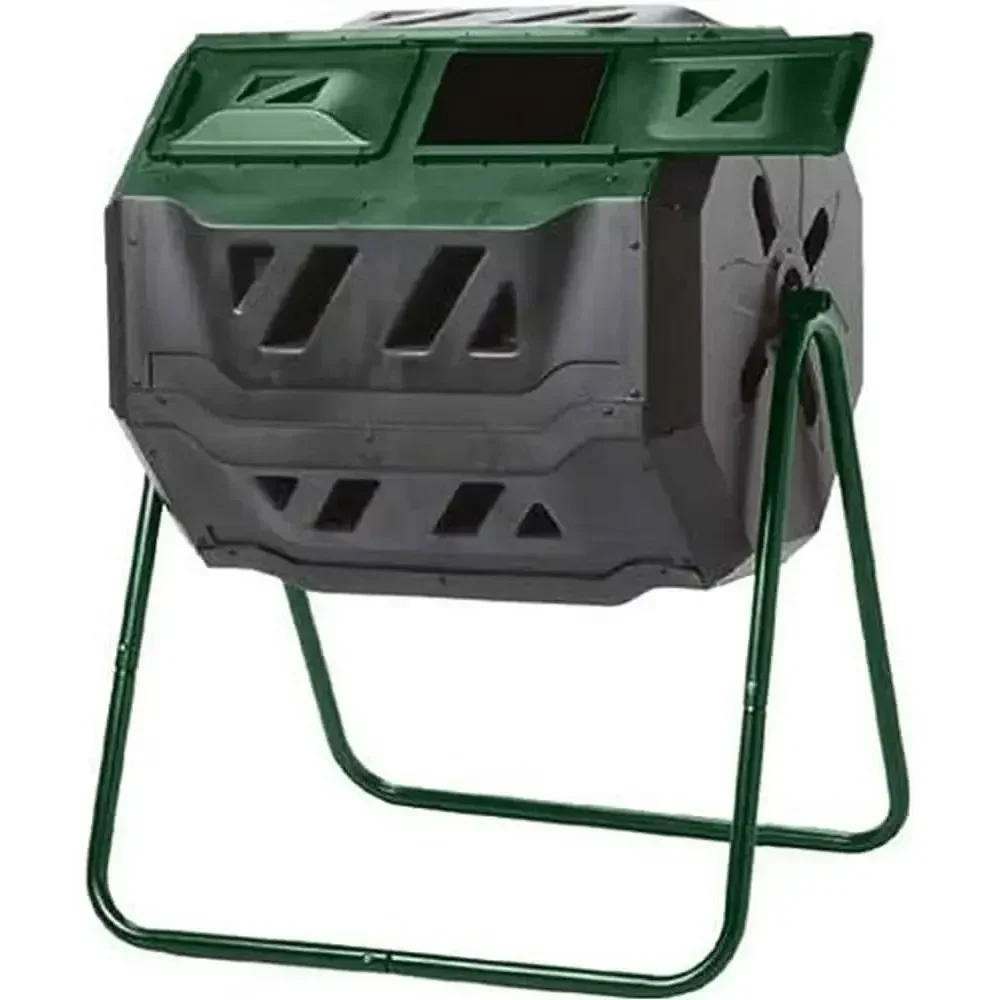 Dual Chamber 160L Compost Tumbler with Two-Leg Stand, Green/Black