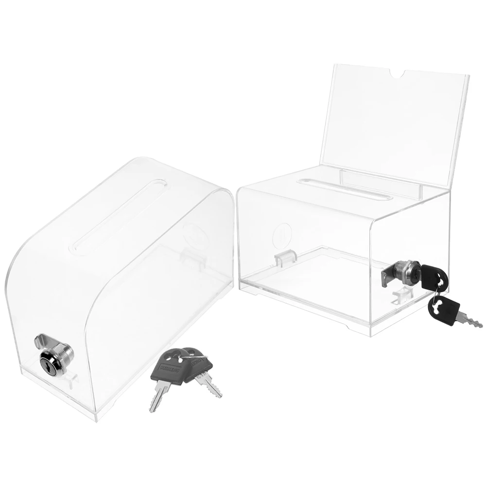

2 Sets Clear Acrylic Lockable Suggestion Box Donation Fundraising Ballot Business Card Storage Case Office Hotel Exhibition Use