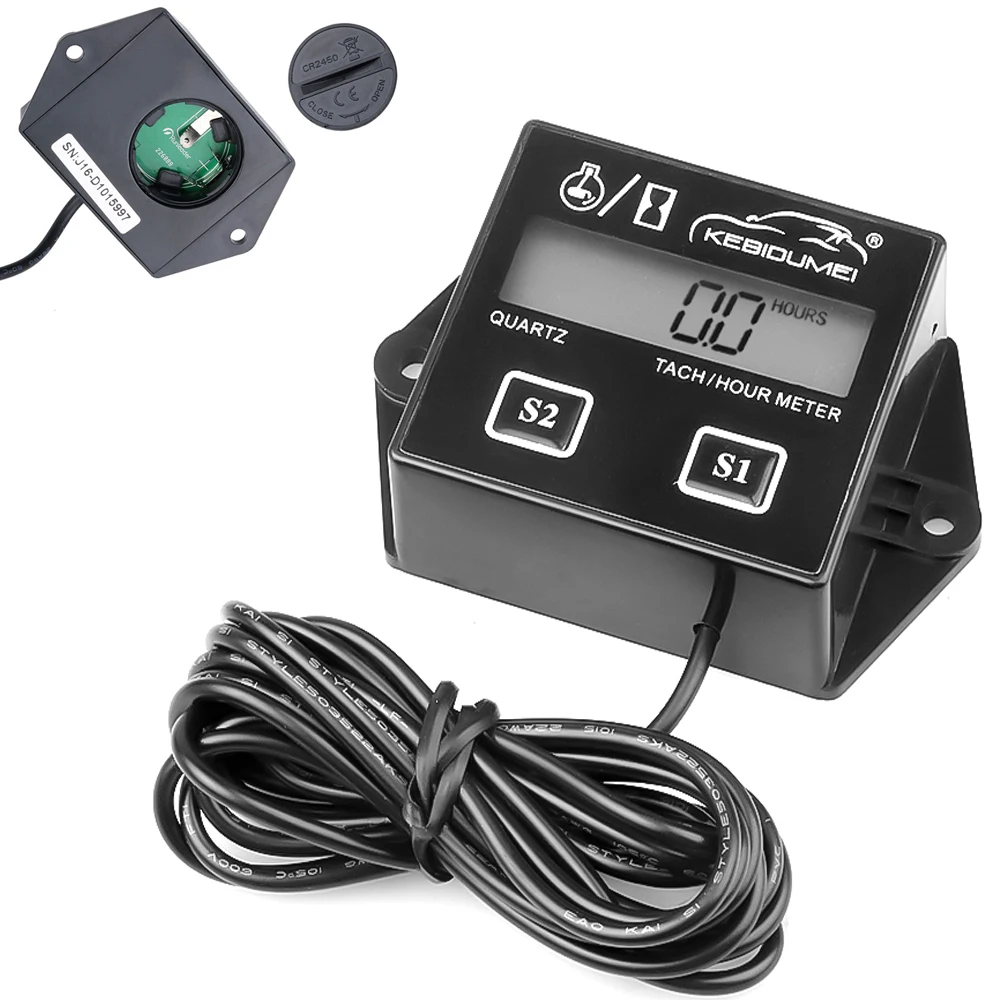 kebidumei LCD Digital Tach Hour Meter Tachometer Gauge Replaceable Battery For Generator Gasoline Engine Motorcycle Tachometer