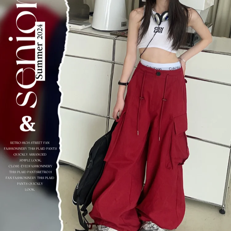Girls Pants 2024 Summer New Childrens Clothes Girls Baby American Style Loose Wide-leg Cargo Pants Casual Simple Daily image 4