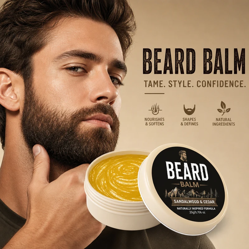 1Pcs/2Pcs/3Pcs Men's Intensive Moisturizing Beard Balm 20g, Beard Cream, No-Rinse Care Cream, Beard Oil, Beard Styling Cream, Anti-Dryness and Anti-Frizz for Autumn and Winter, All-In-One, Men's Beard Care, Men's Skinc