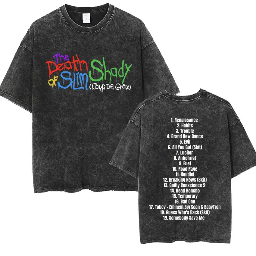 90er Rapper Eminem World Tour Musik Grafik T-Shirts Herren Coole Hip-Hop Vintage Gewaschene Oversized T-Shirts Unisex Gothic Streetwear – Detail 19