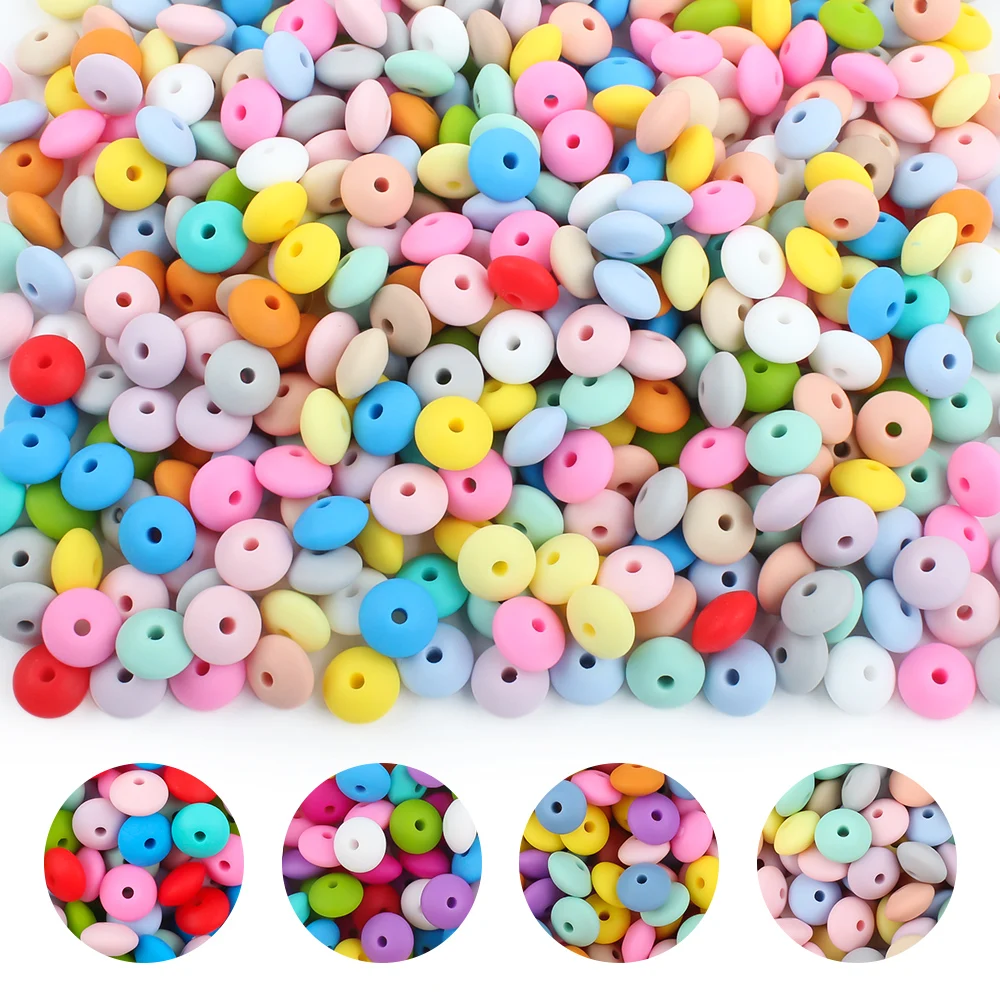 50/100/500/1000pcs Baby Lentils Beads Silicone Food Grade 12mm Baby Teething Abacus Bead DIY Pacifier Chain Bracelet Toys