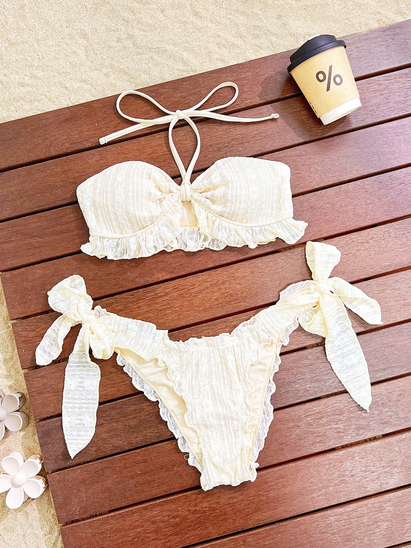 DEKA Women Brazilian High Waist Ruffled Bandeau Bikini Set Strapless Pleated Ruched Swimsuit Bathing Suits Swimwear