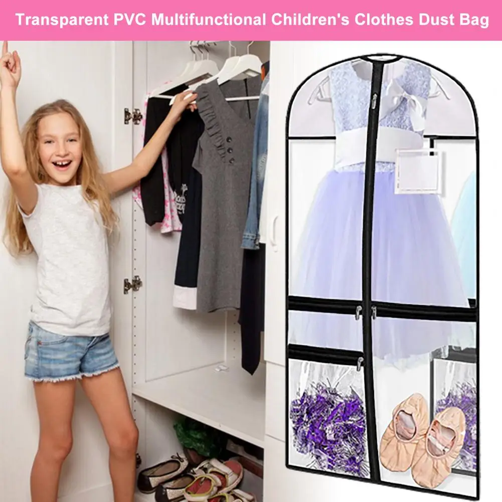 Clothes Dust Cover 4 Zippered Pockets Transparent Moistureproof Waterproof Dustproof Foldable Dance Costume Garment Bag Wardrobe