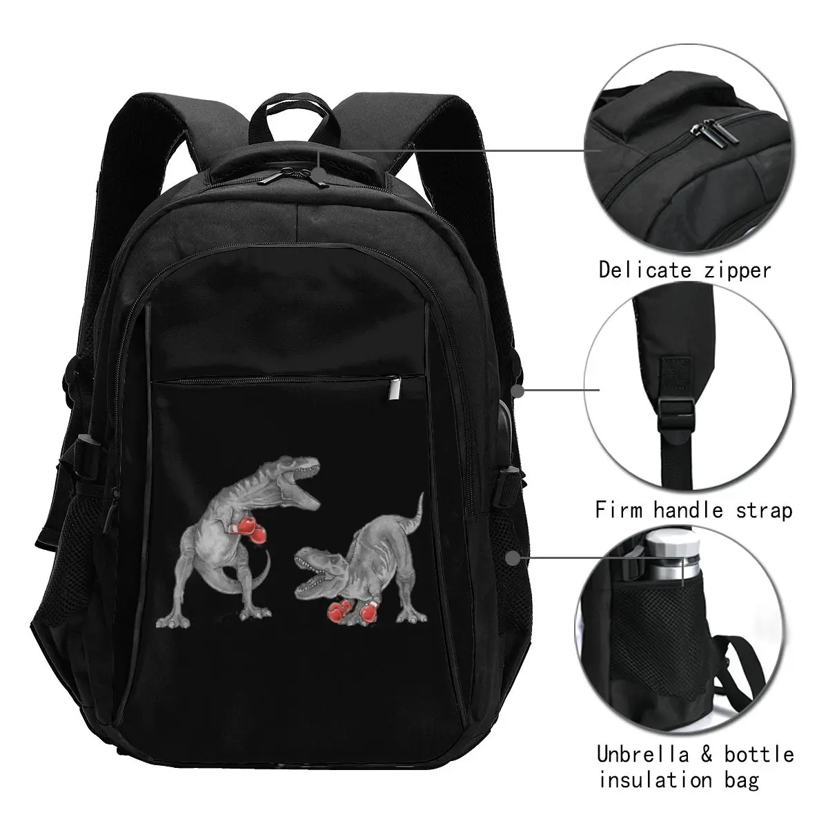 T-REX BOXING Klasyczne plecaki USB Racerback Fashion Tote Travel Hiking Port USB Torby na notebooki