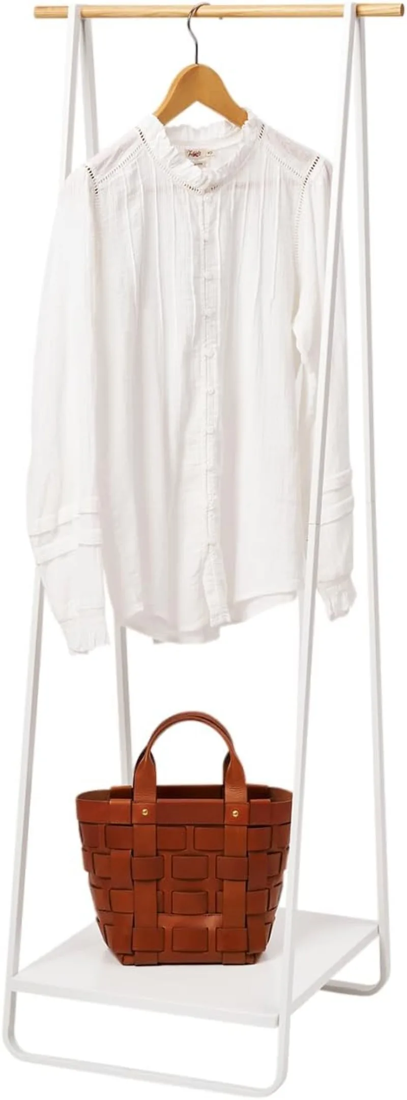 

Home Freestanding Coat Hanger Clothes Rack with Shelf Steel One Size White