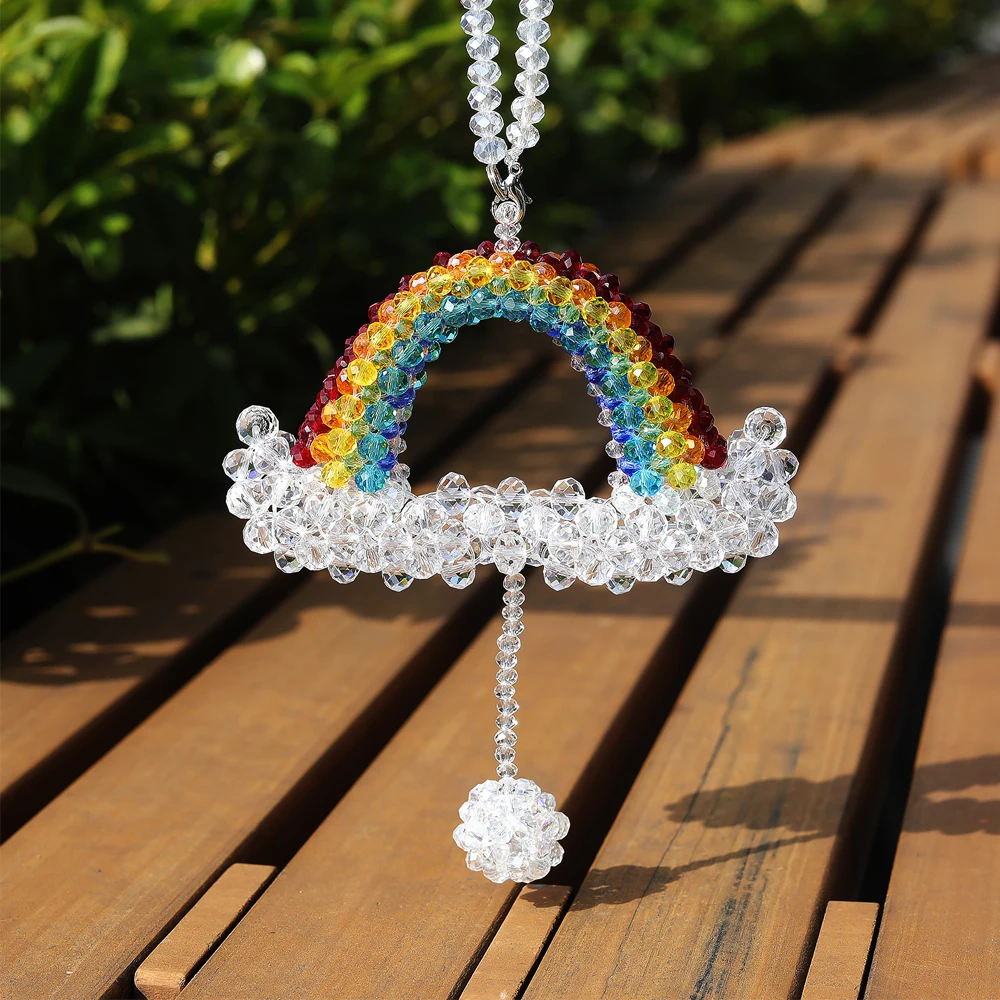 Colorful Prism Suncatcher Hanging Crystal Rainbow Pendant Handmade Crystal String for Window Curtains Home Garden Car Decoration