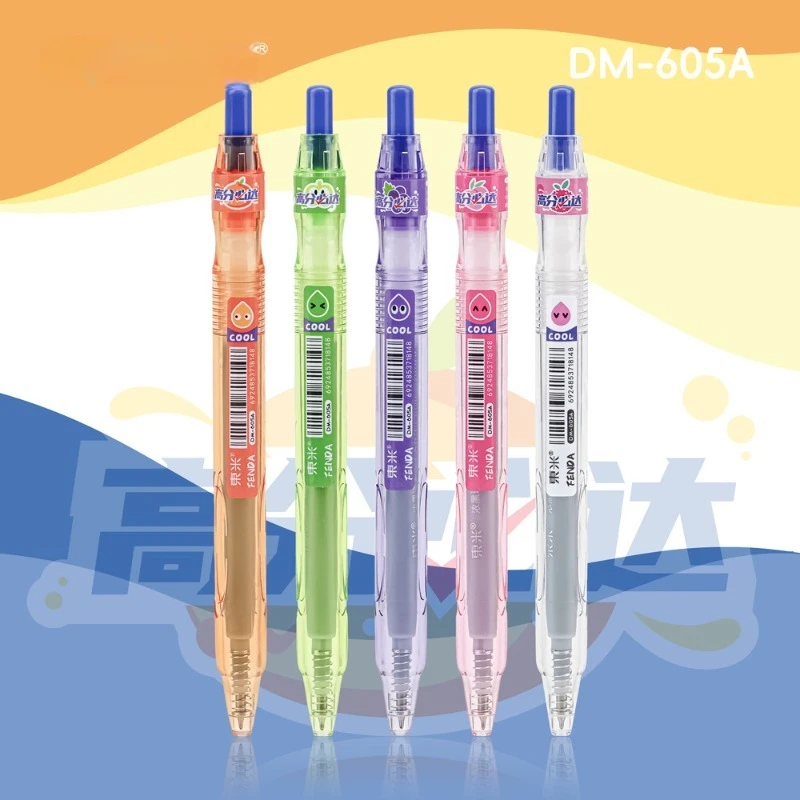 12PCS Juice Soda Press Gel Pen High Score Must Reach Large Capacity Brush Pen Modeling Pen Thick Black Quick Drying 0.5mm