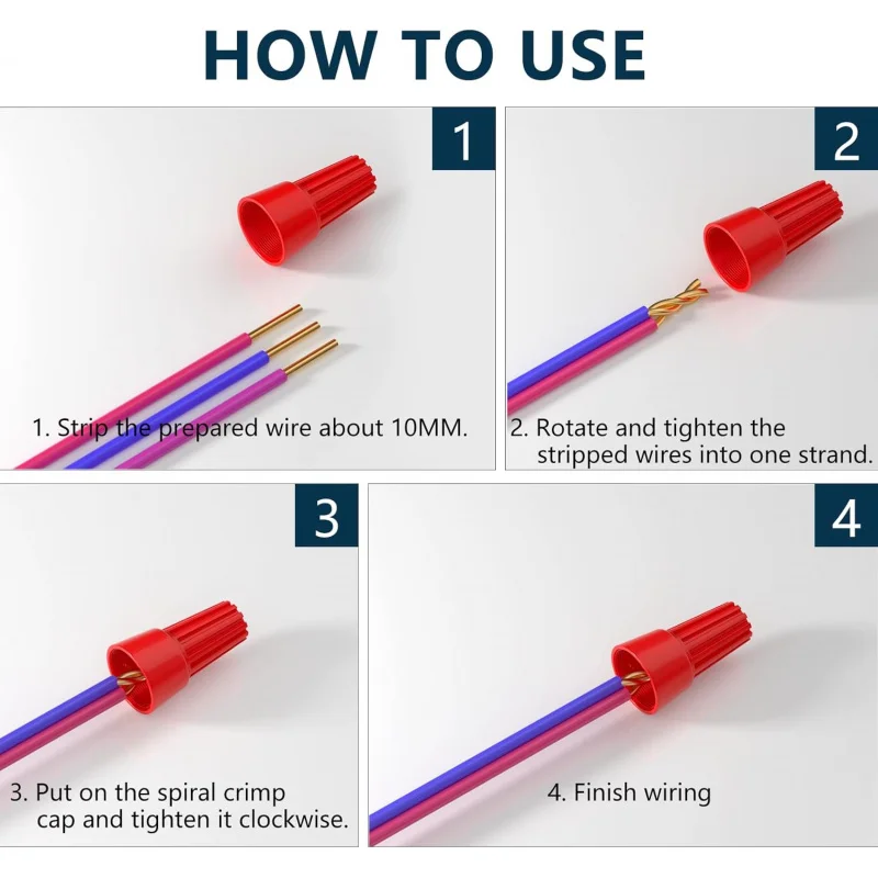 25개 와이어 너트, 와이어 캡, 스프링 포함 소형 와이어 너트 모음 키트, 10-22 AWG 게이지 전선용 전기 와이어 커넥터